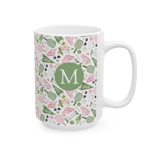 Pickleball Watercolor Motif Ceramic Mug, (11oz, 15oz)