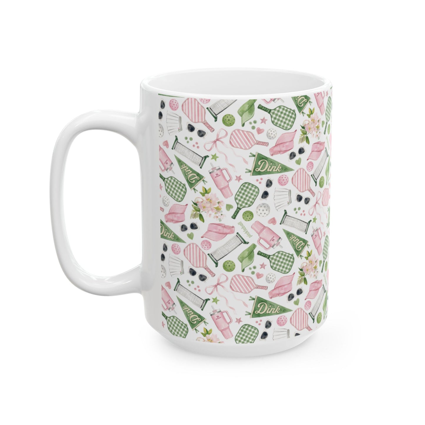 Pickleball Watercolor Motif Ceramic Mug, (11oz, 15oz)