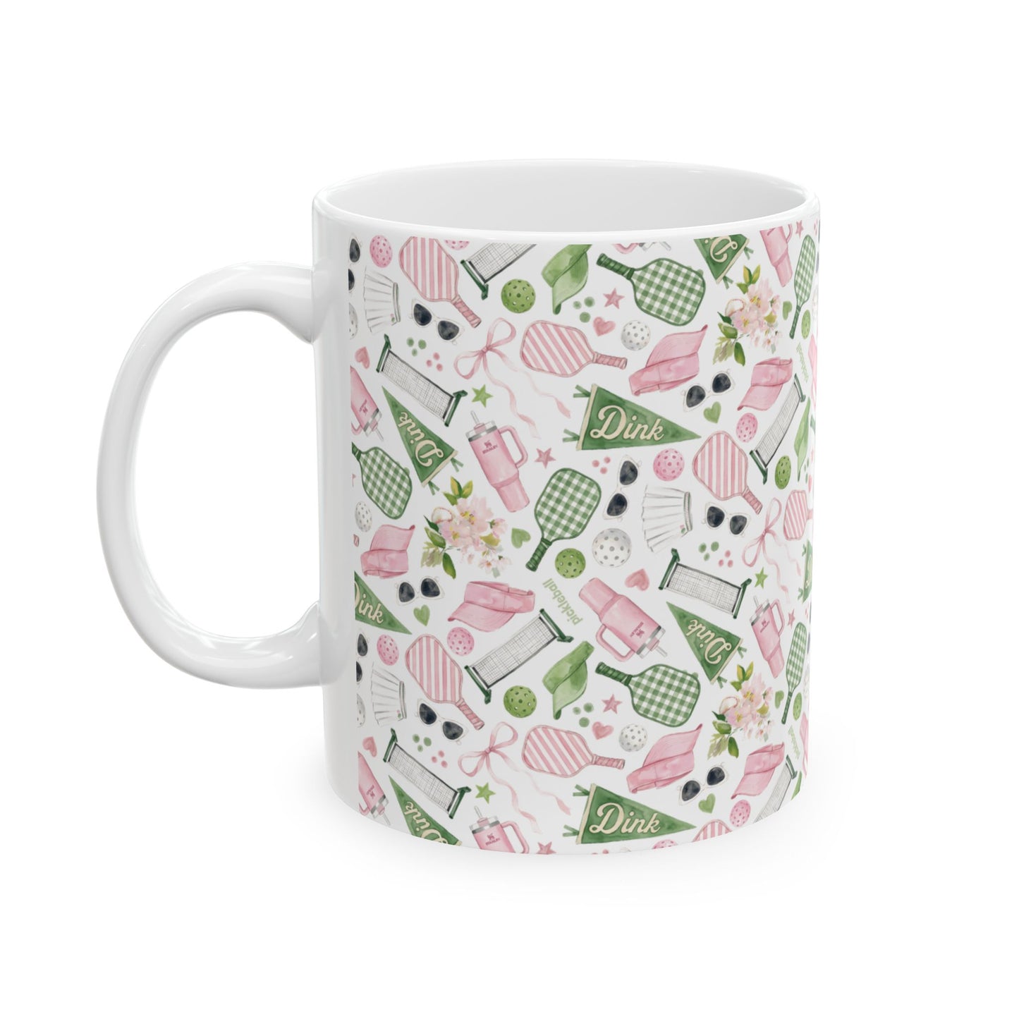 Pickleball Watercolor Motif Ceramic Mug, (11oz, 15oz)