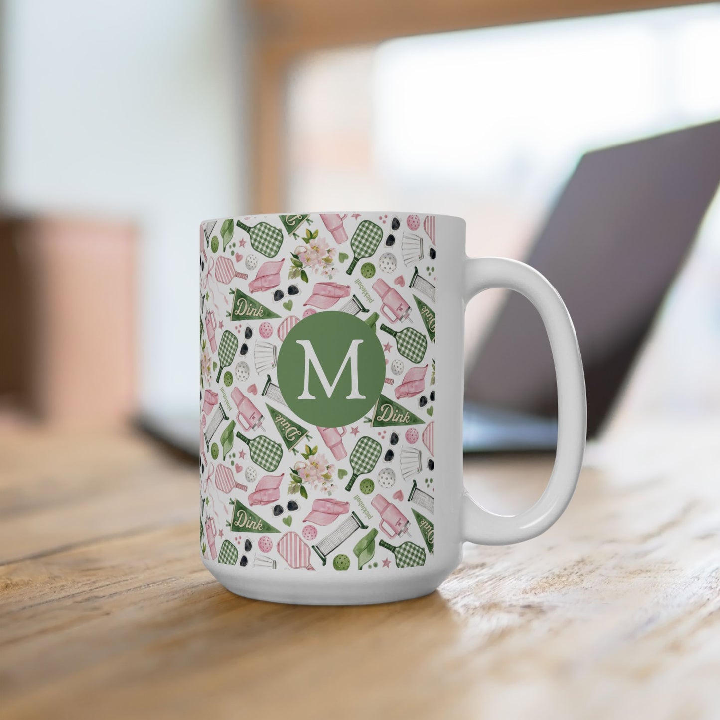 Pickleball Watercolor Motif Ceramic Mug, (11oz, 15oz)