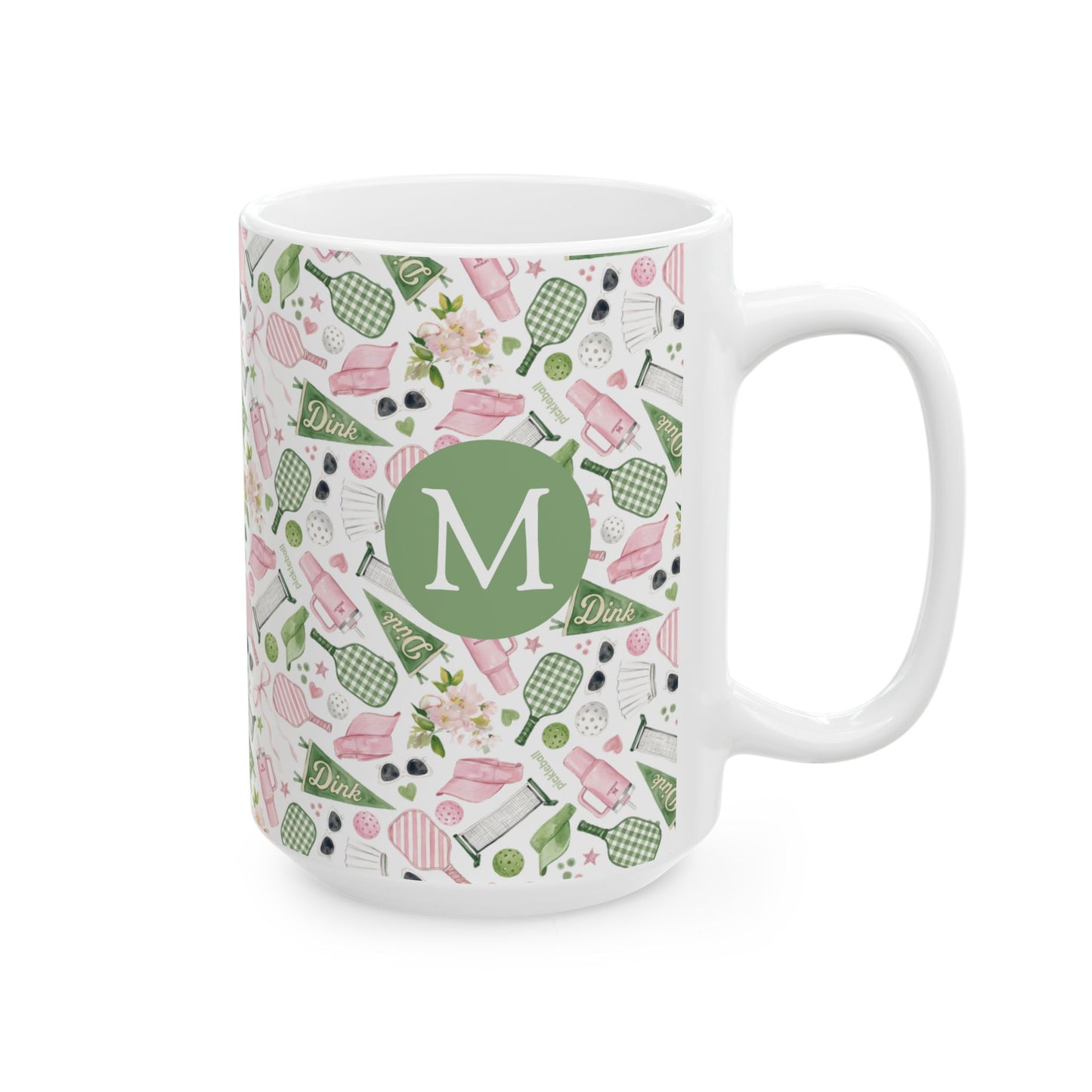 Pickleball Watercolor Motif Ceramic Mug, (11oz, 15oz)
