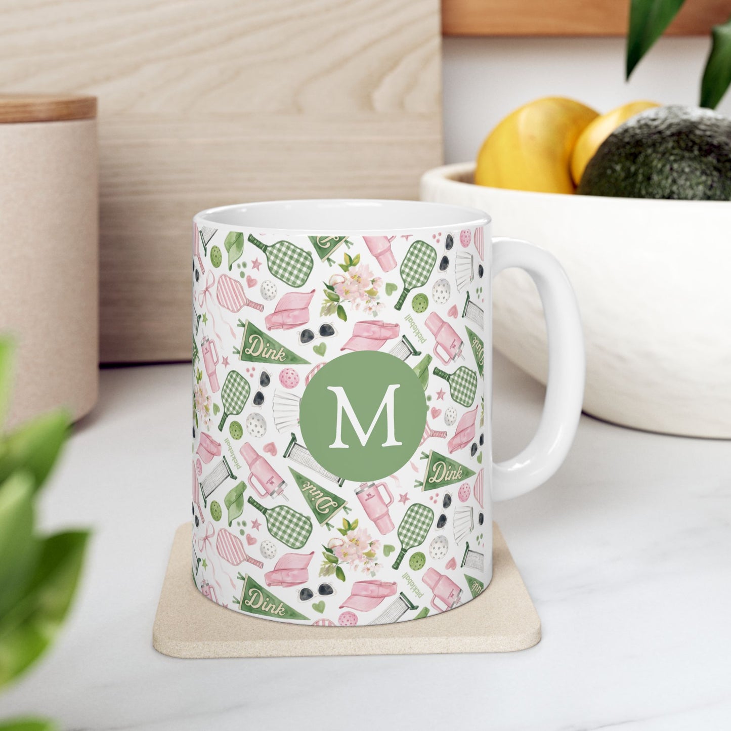 Pickleball Watercolor Motif Ceramic Mug, (11oz, 15oz)