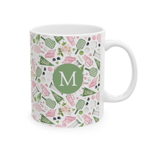 Pickleball Watercolor Motif Ceramic Mug, (11oz, 15oz)